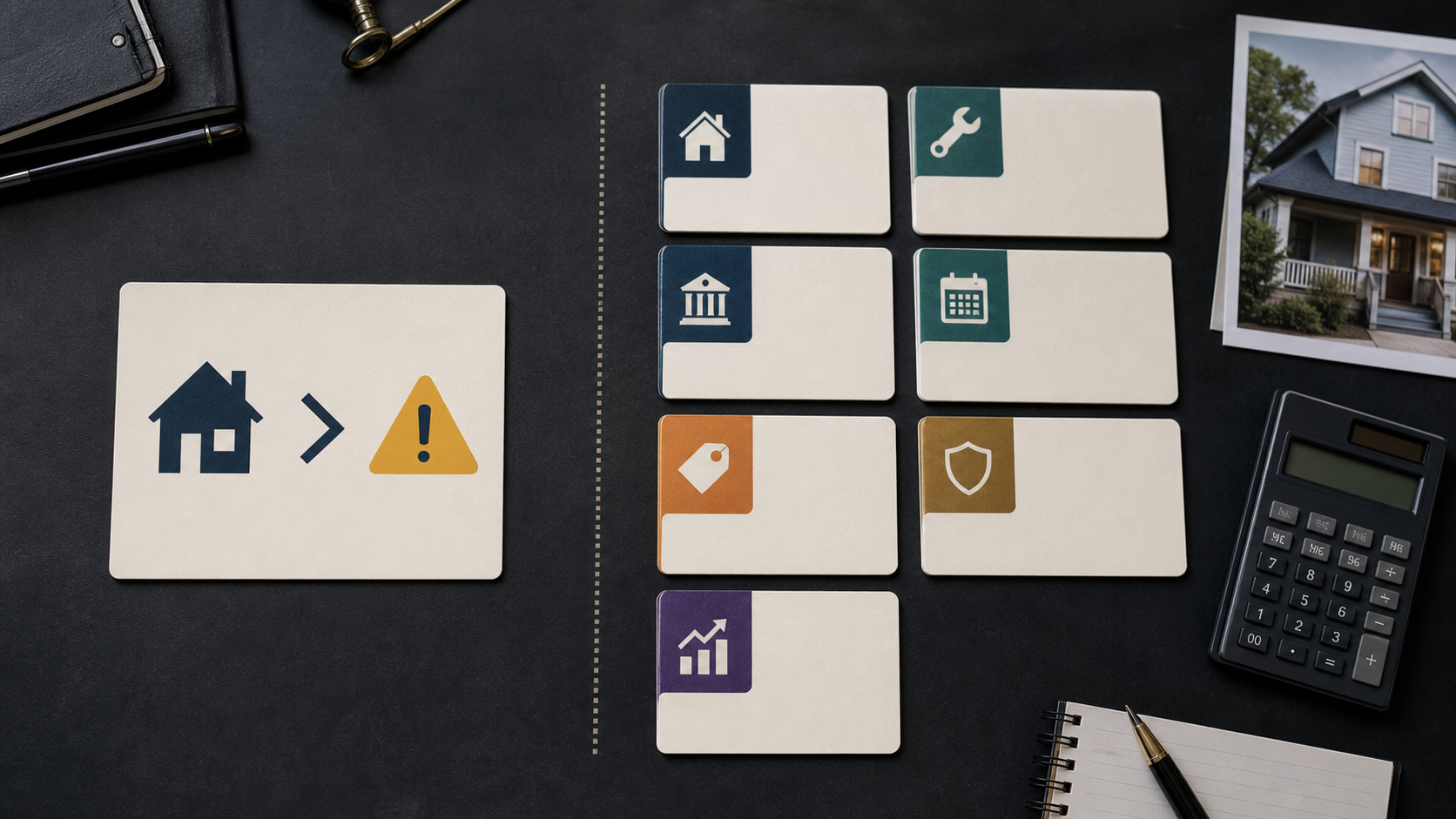 A simple property rule-of-thumb card compared with acquisition, repair, financing, holding, selling, risk, and profit assumptions