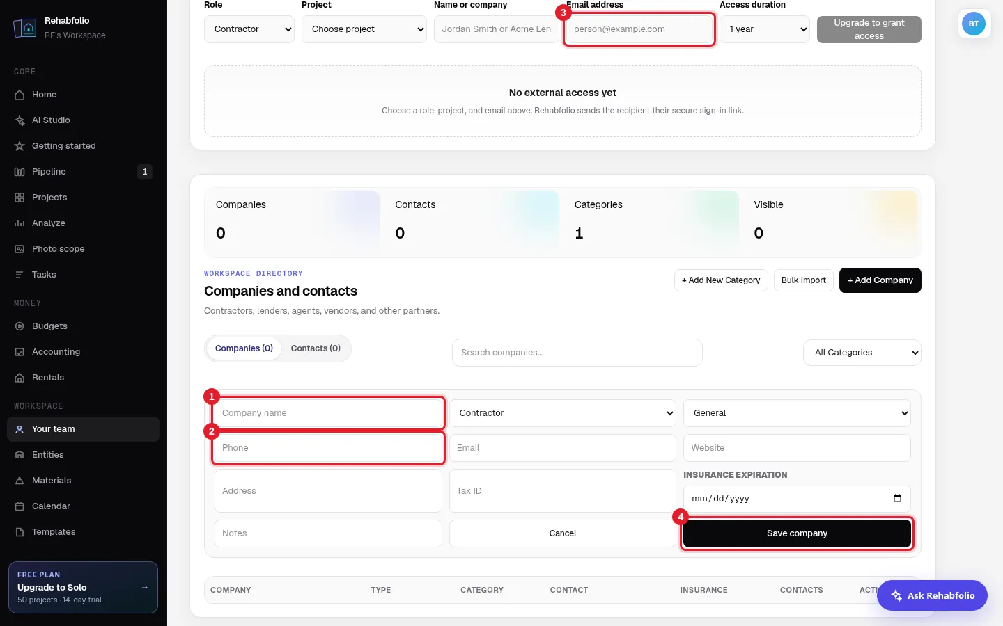 Add a company to the directory.