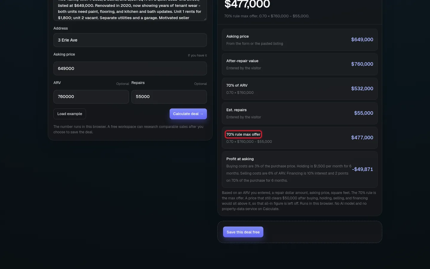 The max offer result.