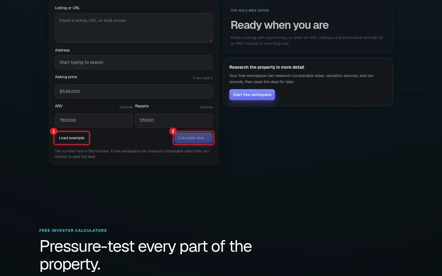 The free max offer tool on the homepage.